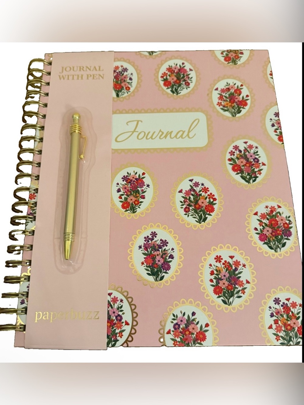 Pink Floral Journal with Gold Pen NWT 9”x11”